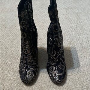 Guess Black, Gold and Silver Heeled Boots with Distinctive Texture